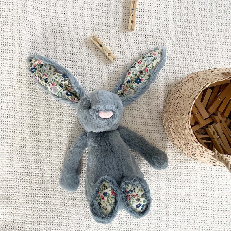 Doudou lapin bleu liberty